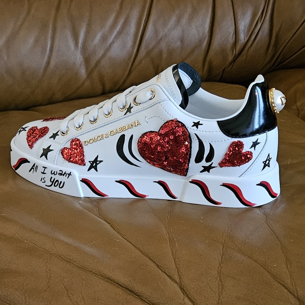 New Women's Dolce & Gabbana Portofino Nappa Calfskin Designer Sneakers Sz 8 US - Picture 10 of 16